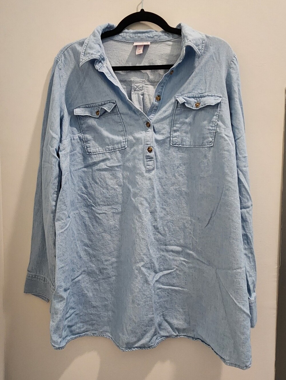 Light Blue Denim Cotton And Linen Long Maternity Shirt Or Dress